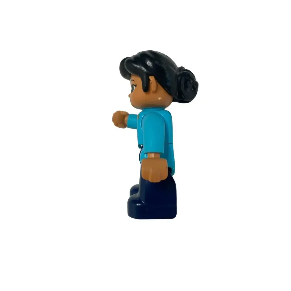 LEGO Duplo Female Airline Pilot Blue Suit Black Hair Brown Skin Girl Airport Mom